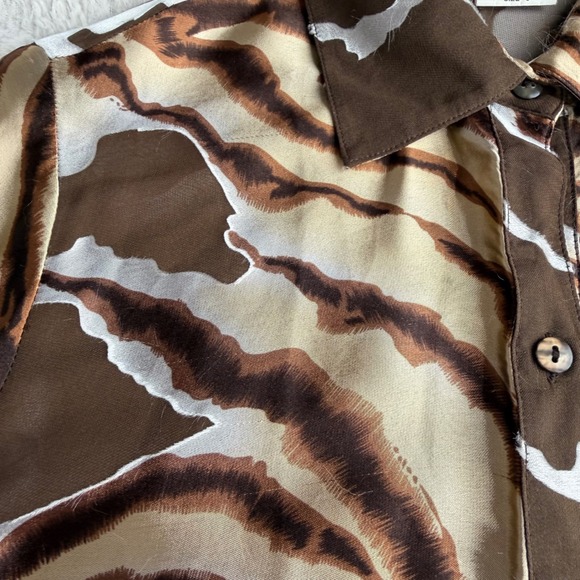 Sharon Young Tiger Zebra Silk Sheer Button Down Blouse Animal Print Brown M - Picture 7 of 14